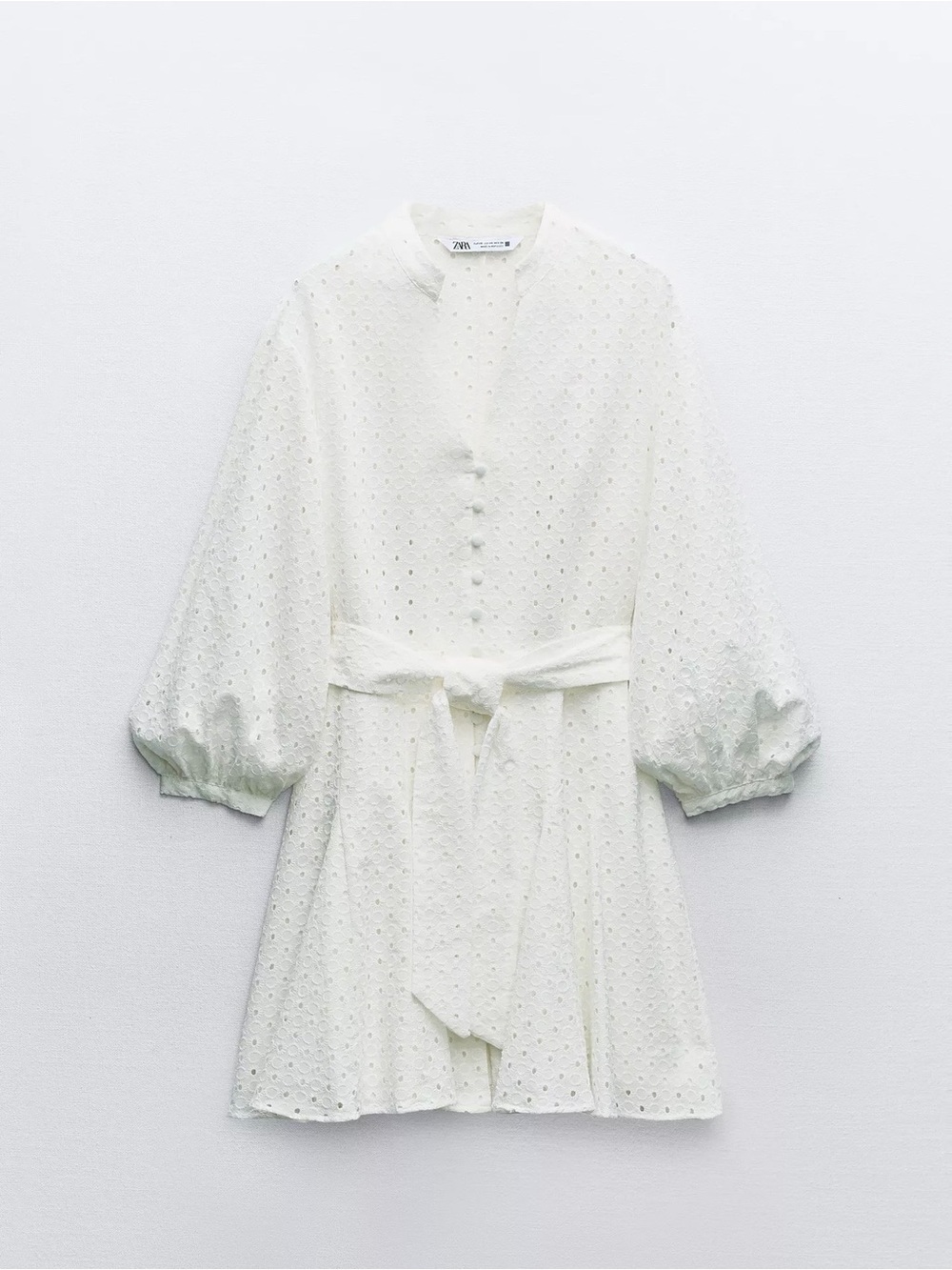 Zara White Eyelet Dress with WAIST SASH SZ L BRAND NEW NEVER WORN NWOT